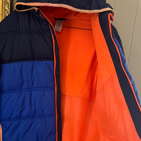 Faded Glory Navy and Royal Blue Puffer Jacket with Bright Orange Trim - Picture 2 of 4